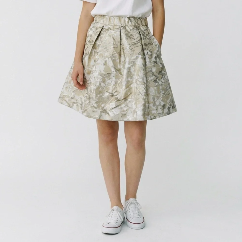 Maeve Metallic Jacquard A-Line Skirt Women’s Medium Gold Silver Pleated